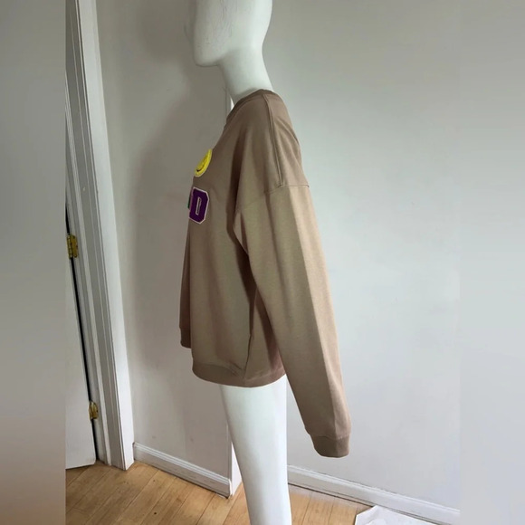 Fashion Nova Taupe Brown Cotton Blend Crew Neck Sweatshirt Size Large L - Picture 3 of 8